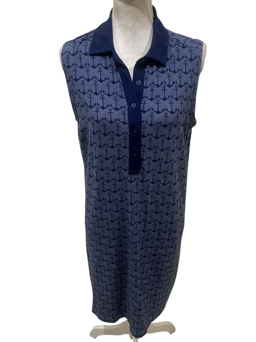Vineyard vines sleeveless polo golf dress navy anchors print collared sz medium